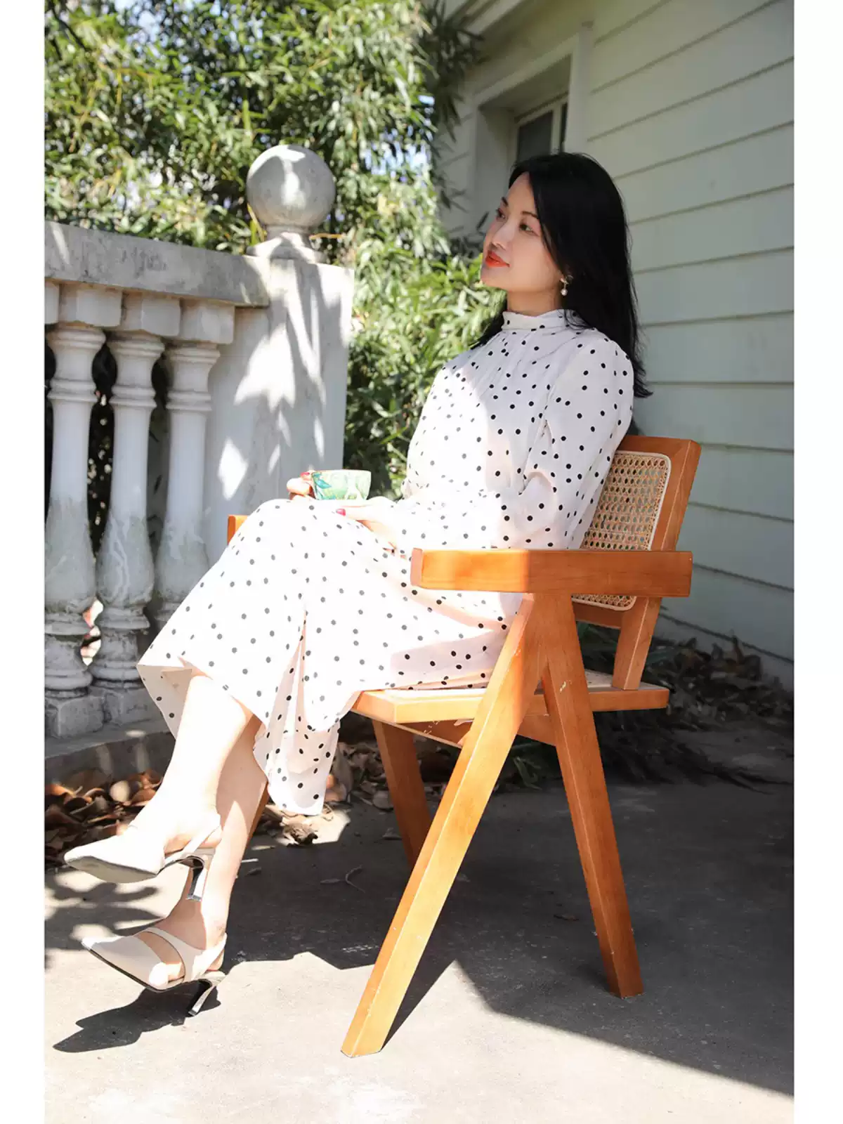 定制色 米色波点真丝长袖法式连衣裙 女夏季新款裙子 带内衬