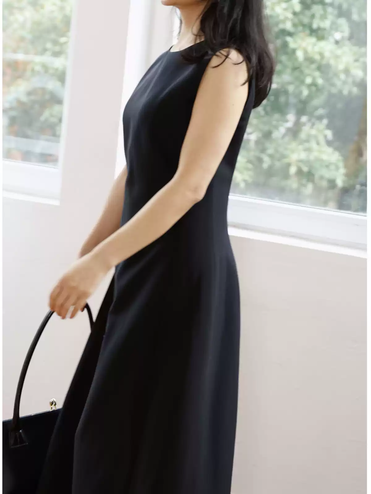 D家顶及丝毛 手工立裁 长款连衣裙小黑裙赫本风裙子 全真丝里